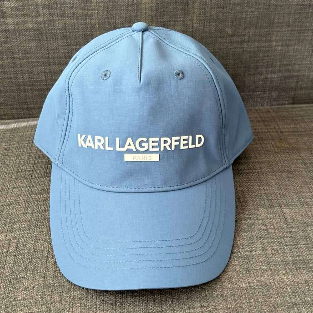 Karl Lagerfeld Paris Logo Ripstop Baseball Cap Light Blue MSRP $65
